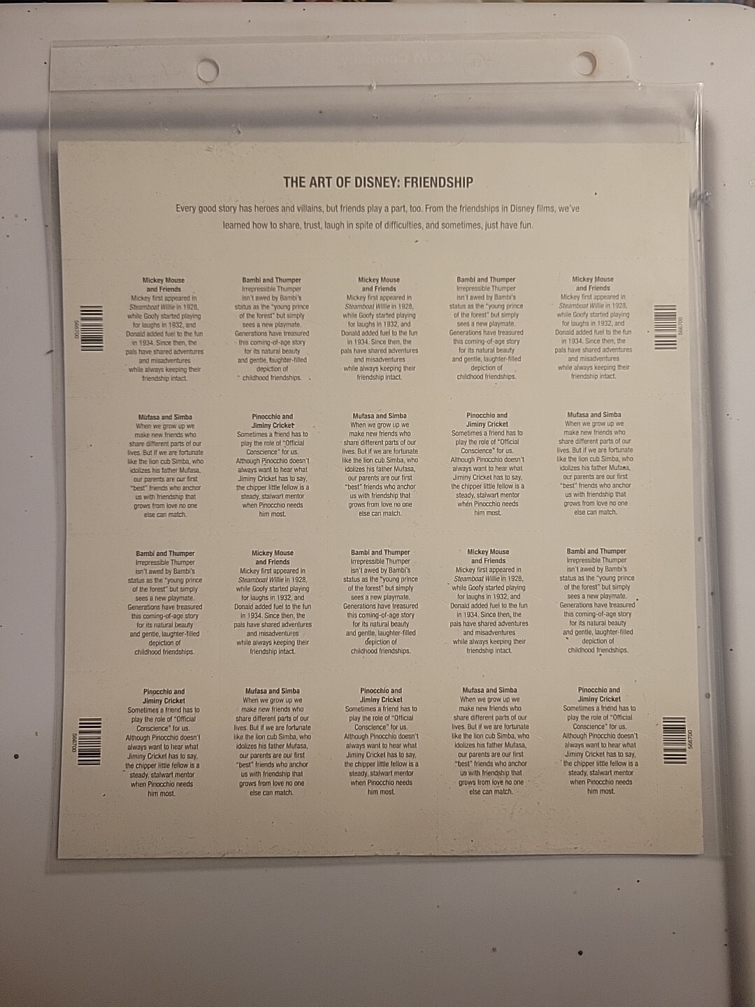 USPS Disney Postage Stamps The Art Of Disney Friendship Sheet Of 20 – 37 Cent