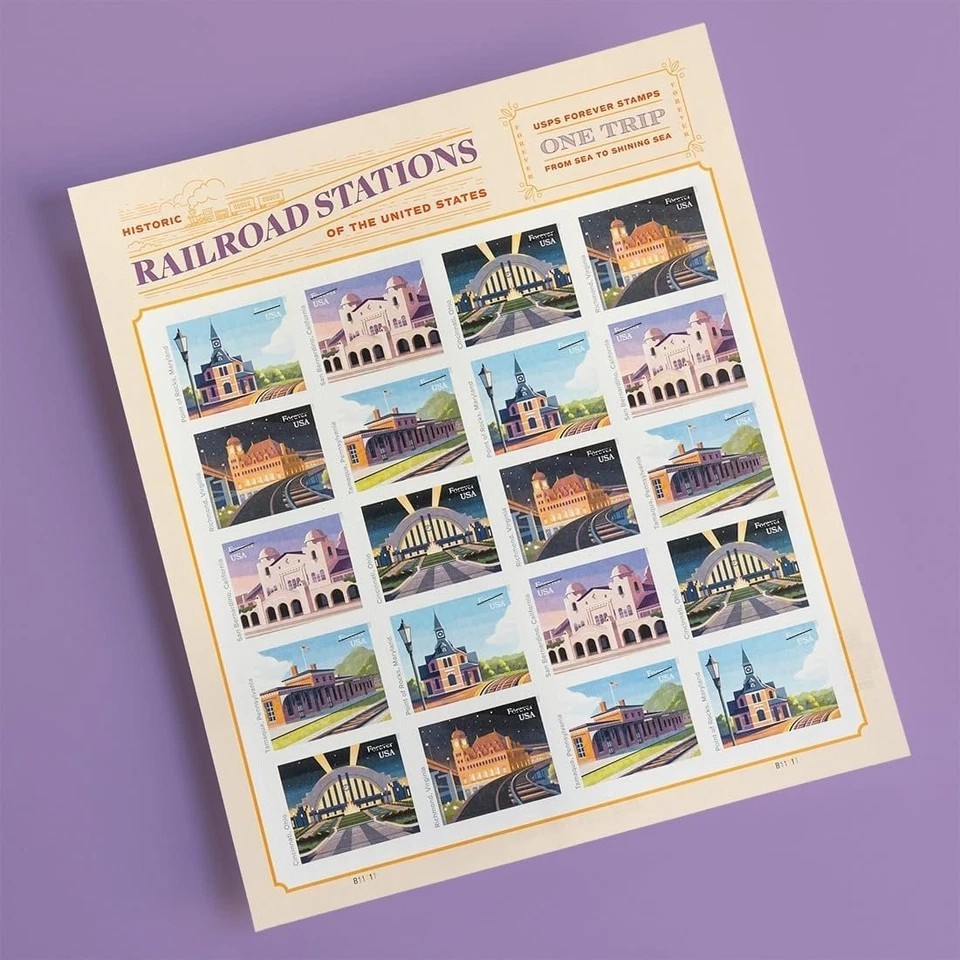 Railroad Stations (2 Sheets of 20) Forever Postage Stamps 2023 Scott #5758-5762