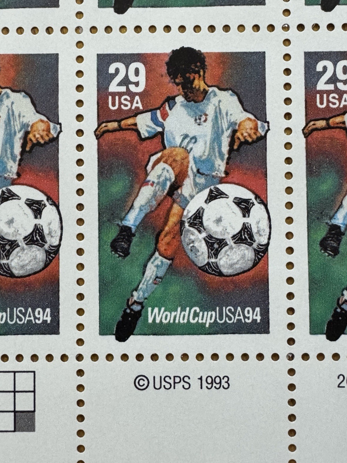 1994 USPS World Cup USA 29 Cent Stamps, 10 Block Mint Never Hinge, Soccer #2834