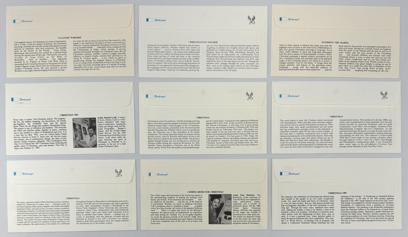 9 Fleetwood Christmas and Holiday First Day Covers 1982 to 1993 Traditional