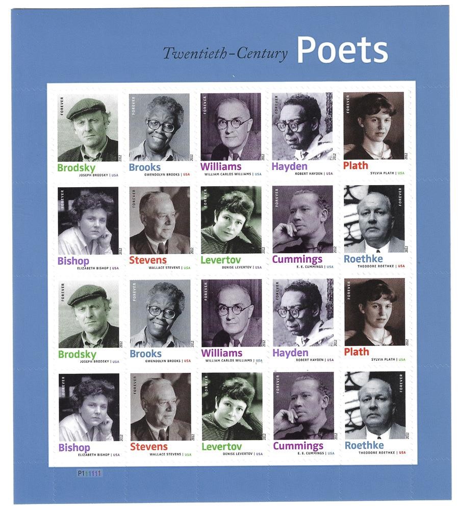 US SCOTT 4654 – 4663 PANE OF 20 TWENTIETH CENTURY POETS FOREVER STAMPS MNH