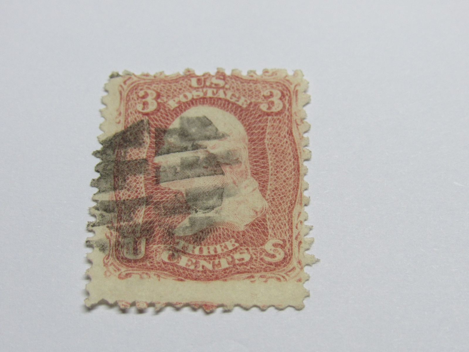 PSE Certified Stamp! 1867 U.S. POSTAGE 3¢ Genuine Used Stamp STP-13-IB