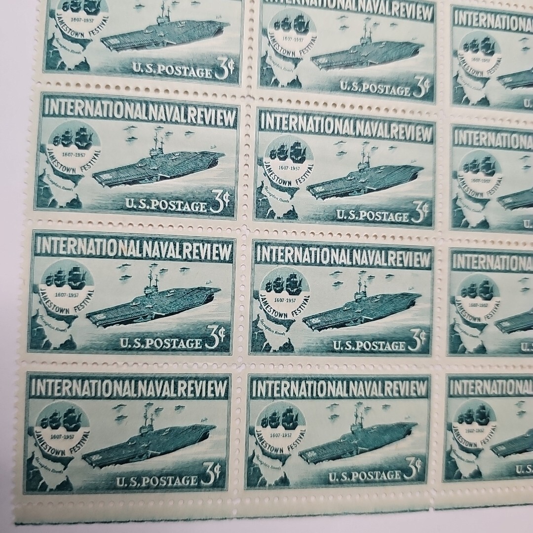 Stamp US Postage 3c 3 Cent Sheet OF 40 Stamps International Naval Review Jamesto