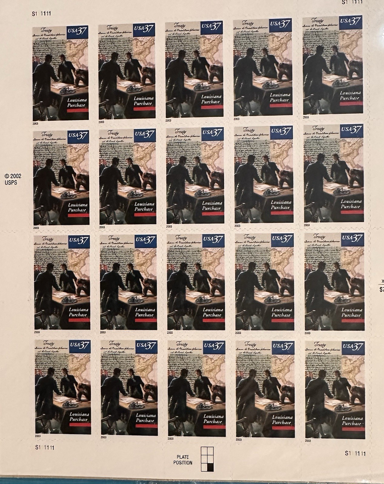 Louisiana Purchase 200th Anniversary 37¢ US Postage Stamp Sheet #3782 Sealed