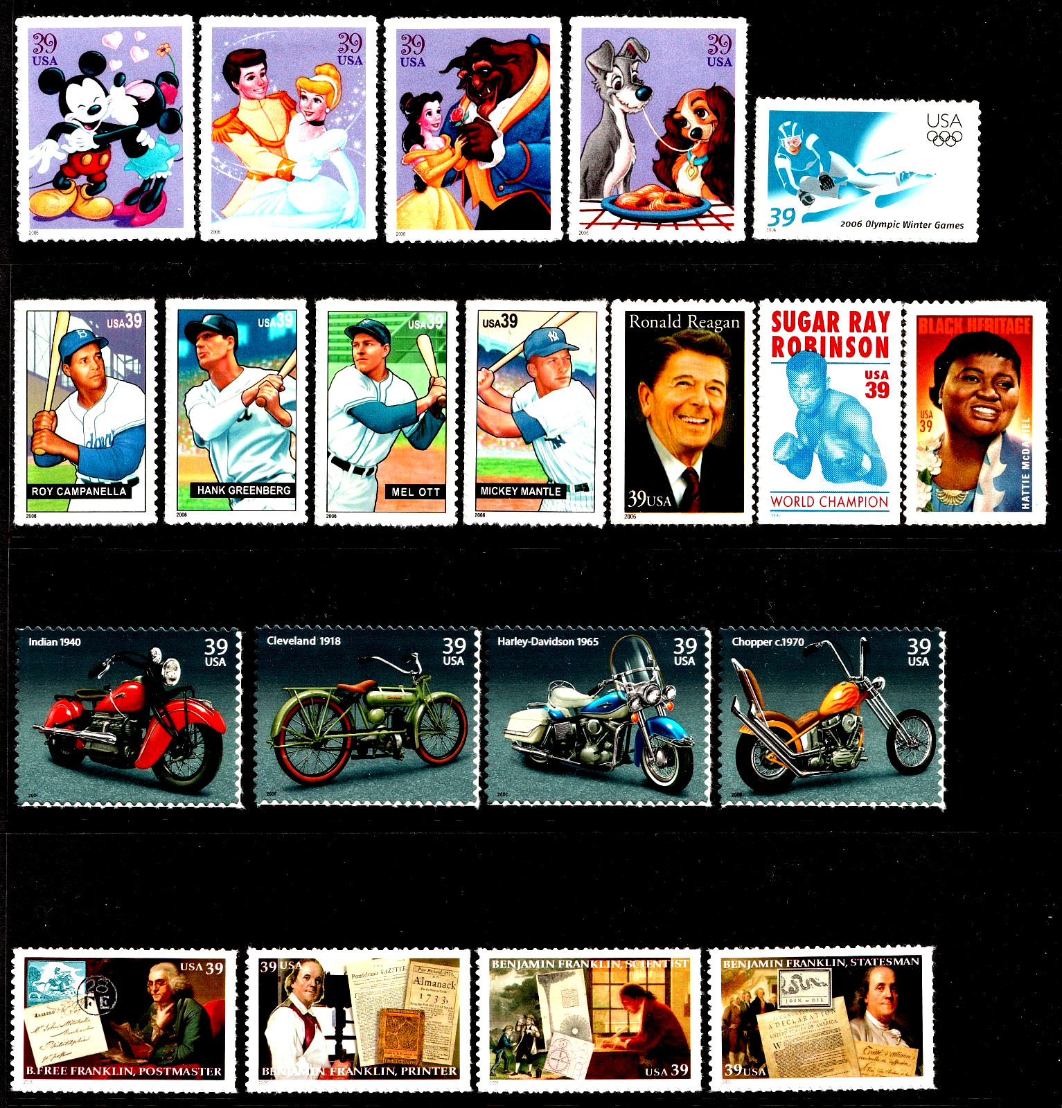 20 Different Mint 39c US Commemoratives and SeTenants MNH
