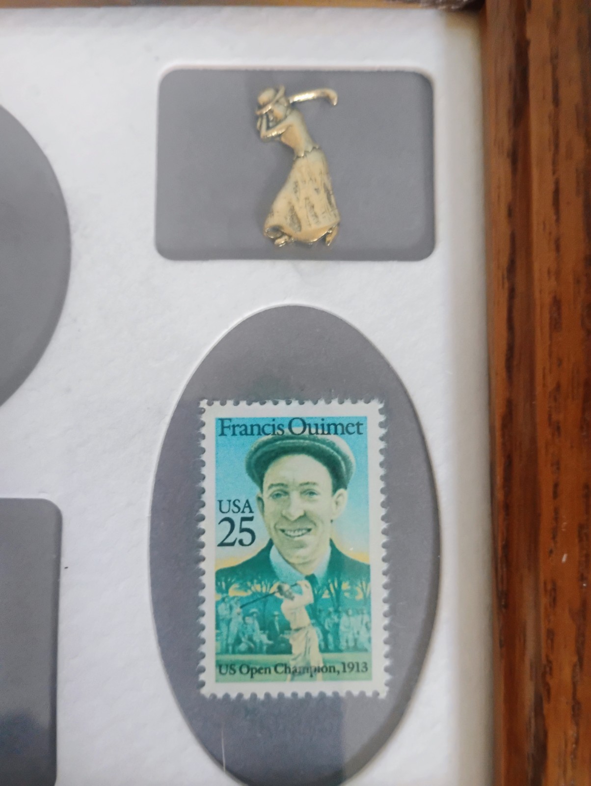 Vintage Postage Stamp Art Framed Old Collectible Sport Golf Stamps With Legends