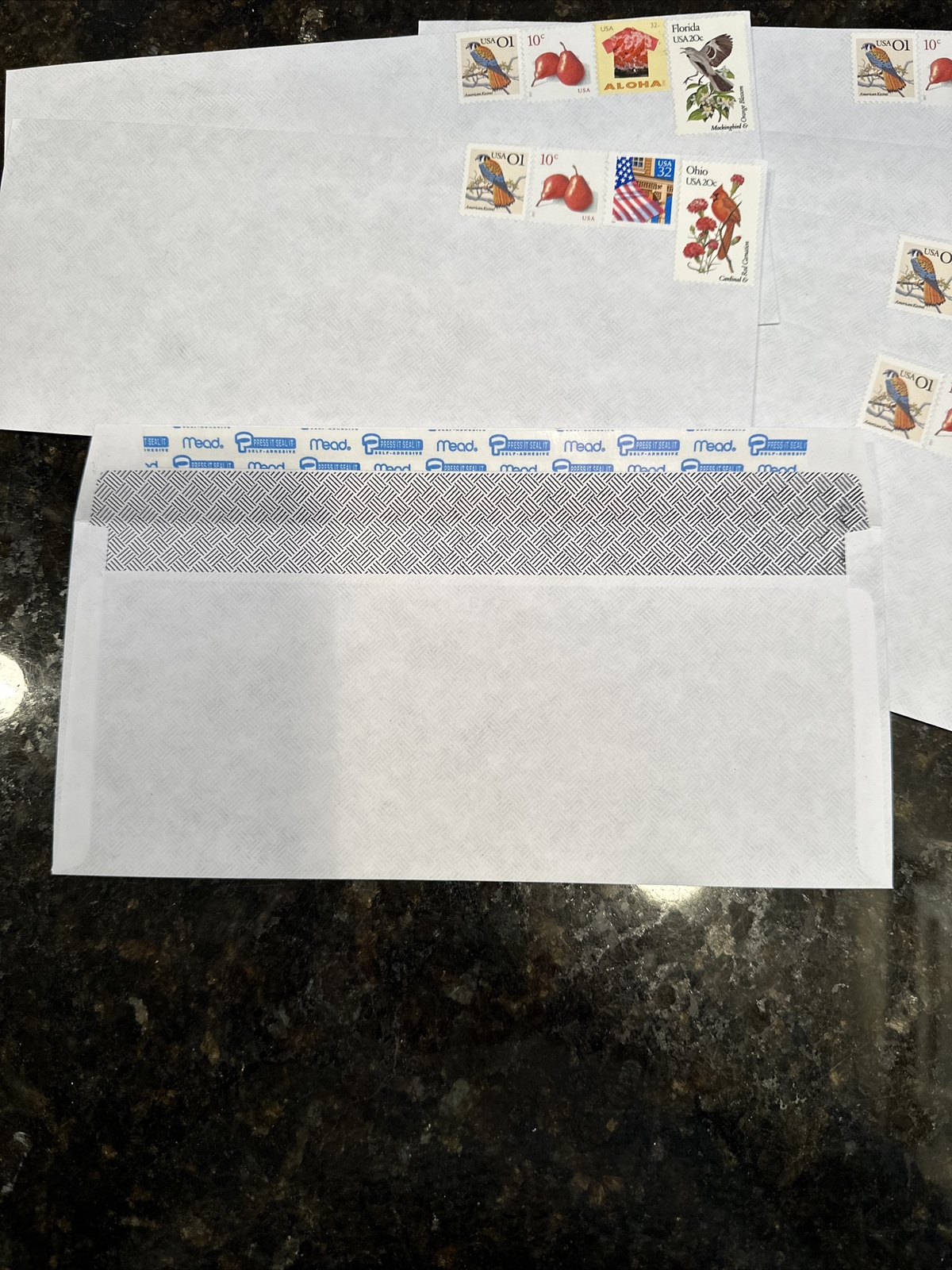 50 PRE-STAMPED #10 PRESS-IT SEAL-IT SECURITY ENVELOPES TOTAL OF .63 CENTS ON EA