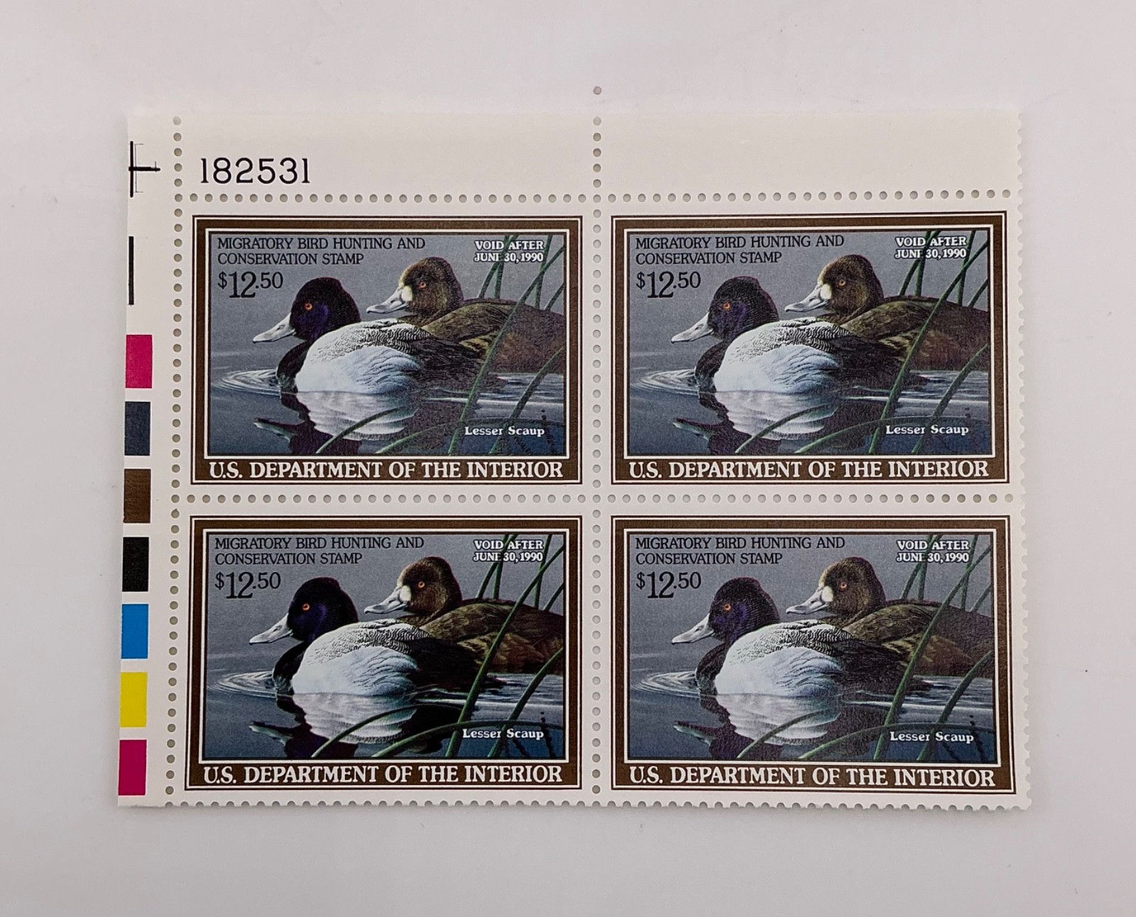 1989 US Federal Scott #RW56 Lesser Scaup Block of 4 MNH