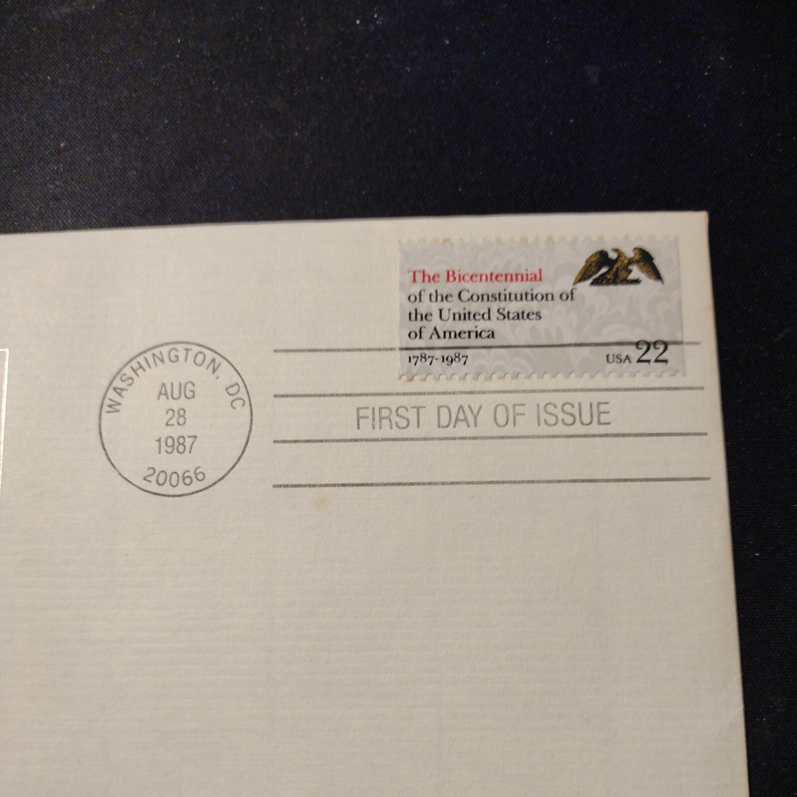 U.S. Constitution 1987 FIRST DAY ISSUE 22 CENT STAMP GOLD Bicentennial