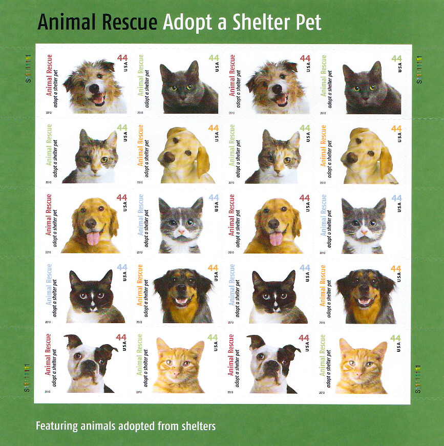 Adopt a Shelter Pet stamp sheet – (Twenty 44-cent stamps)