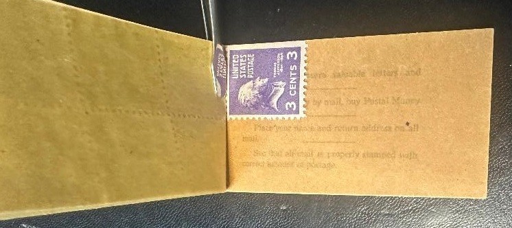 Vintage Thomas Jefferson Stamp Booklet – Twelve 3¢ Stamps in Two Blocks of 6+1