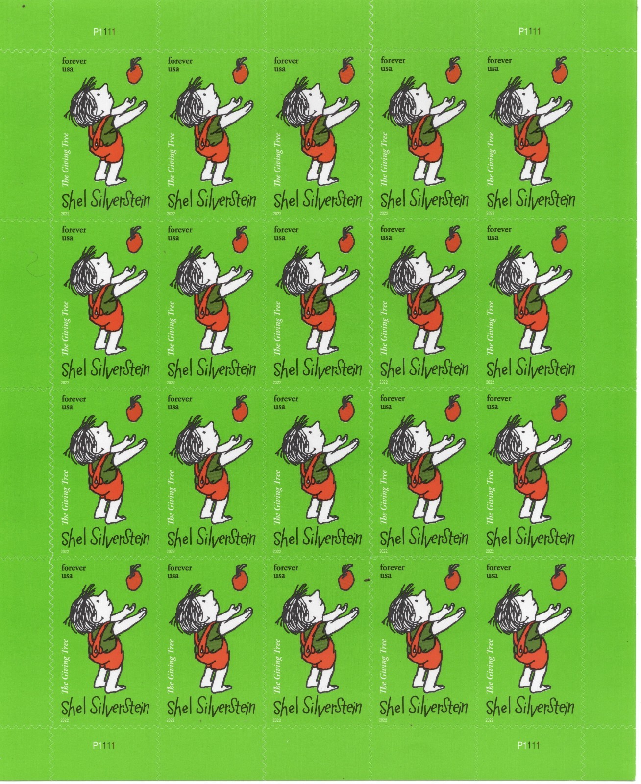 USPS Shel Silverstein Sheet of 20 one ounce rate Stamps Sent from OKC, OK