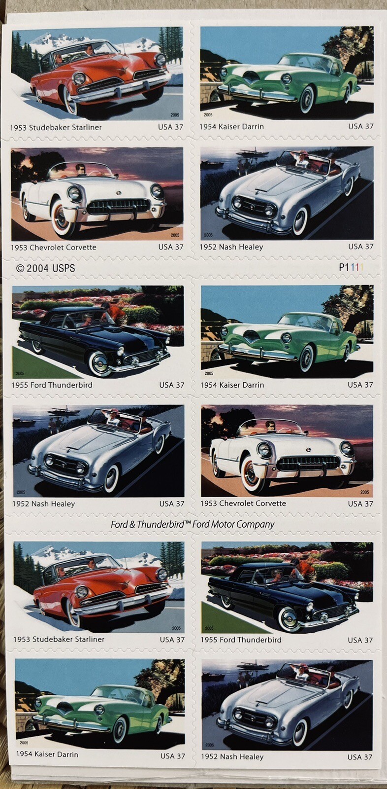 2005 US AMERICA ON THE MOVE 50’s SPORT CARS 2 PANES /BOOKLETS OF 20 STAMPS 37c