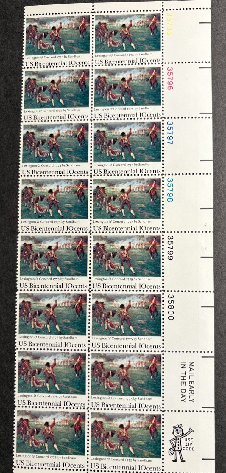 1975 US Scott #1563, 10c Battle of Lexington and Concord Stamps, MNH Block of 16