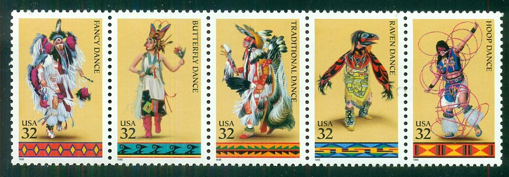 #3072-6, 32¢ AMERICAN INDIAN DANCES, 80 STRIPS OF 5, SPICE UP YOUR MAILINGS!
