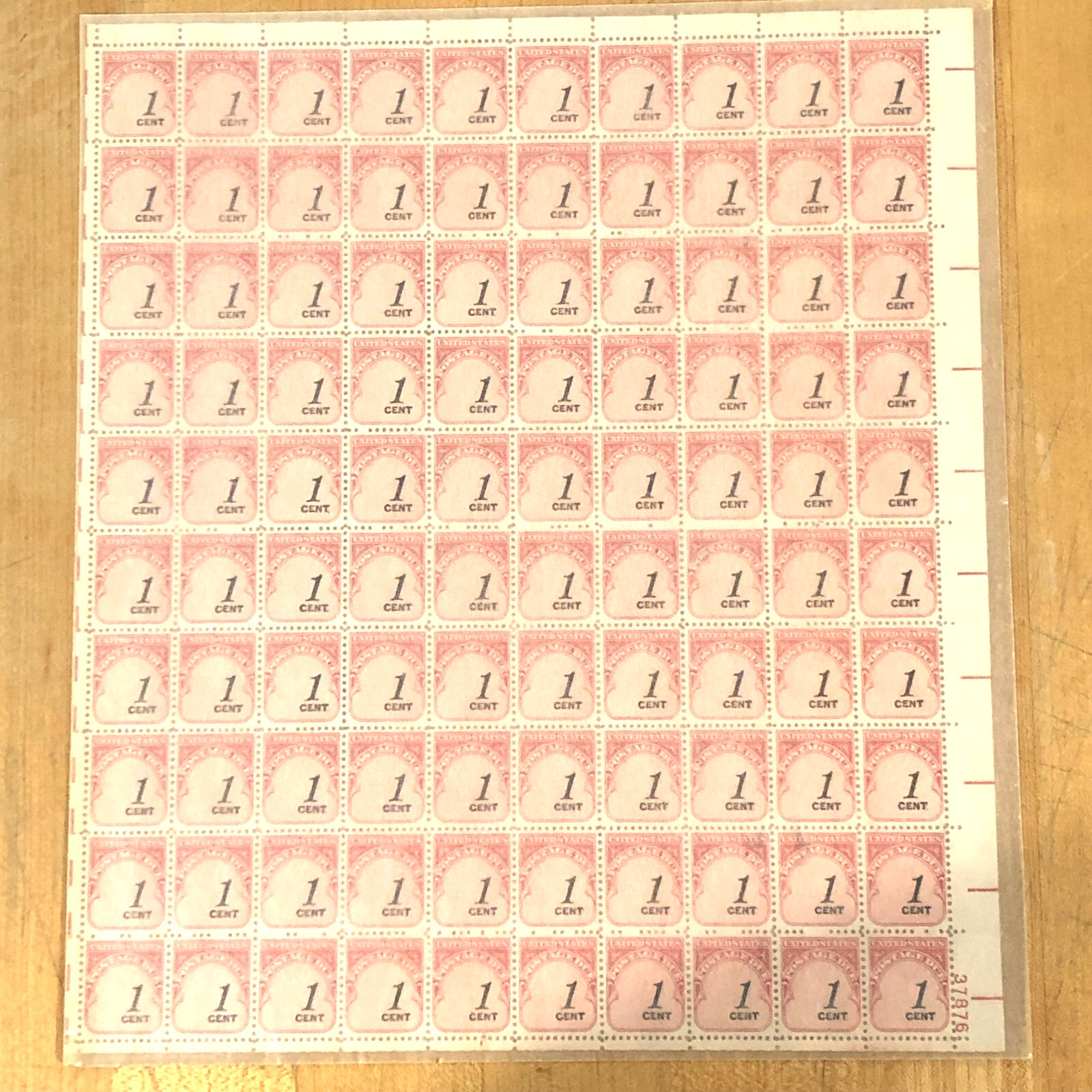 US Postage Due Stamps 1959 #J89 w/ black ink shift error – Full Sheet (100) MNH