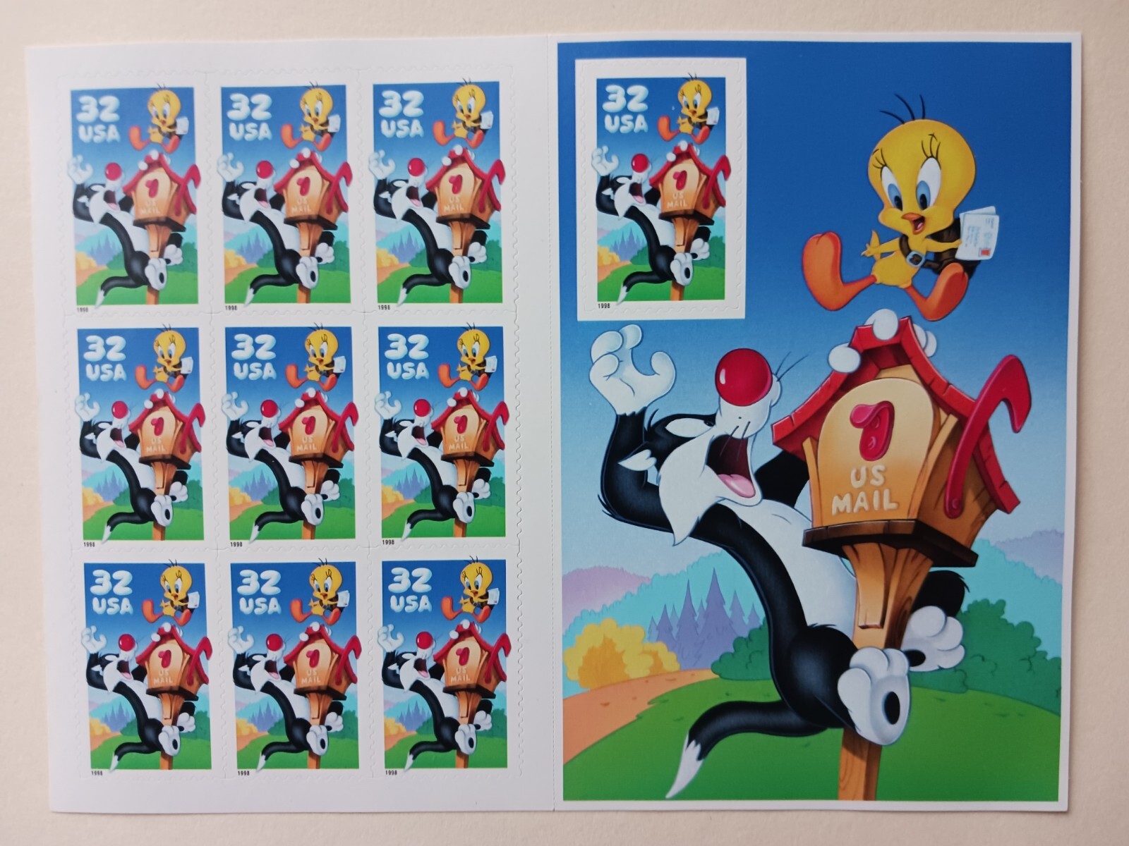 Sylvester Tweety booklet sheet 10 32 cent self adhesive stamp 1998 #3204