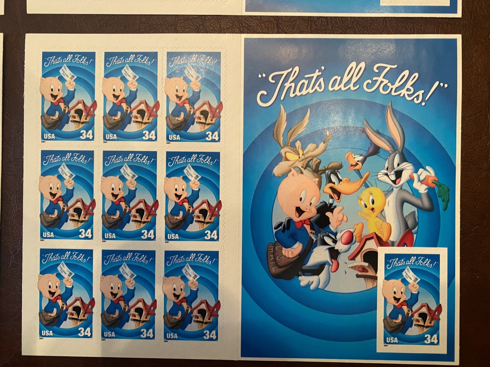 LOONEY TUNES US Postage Stamp Lot 4 Sheets “That’s All Folks!”