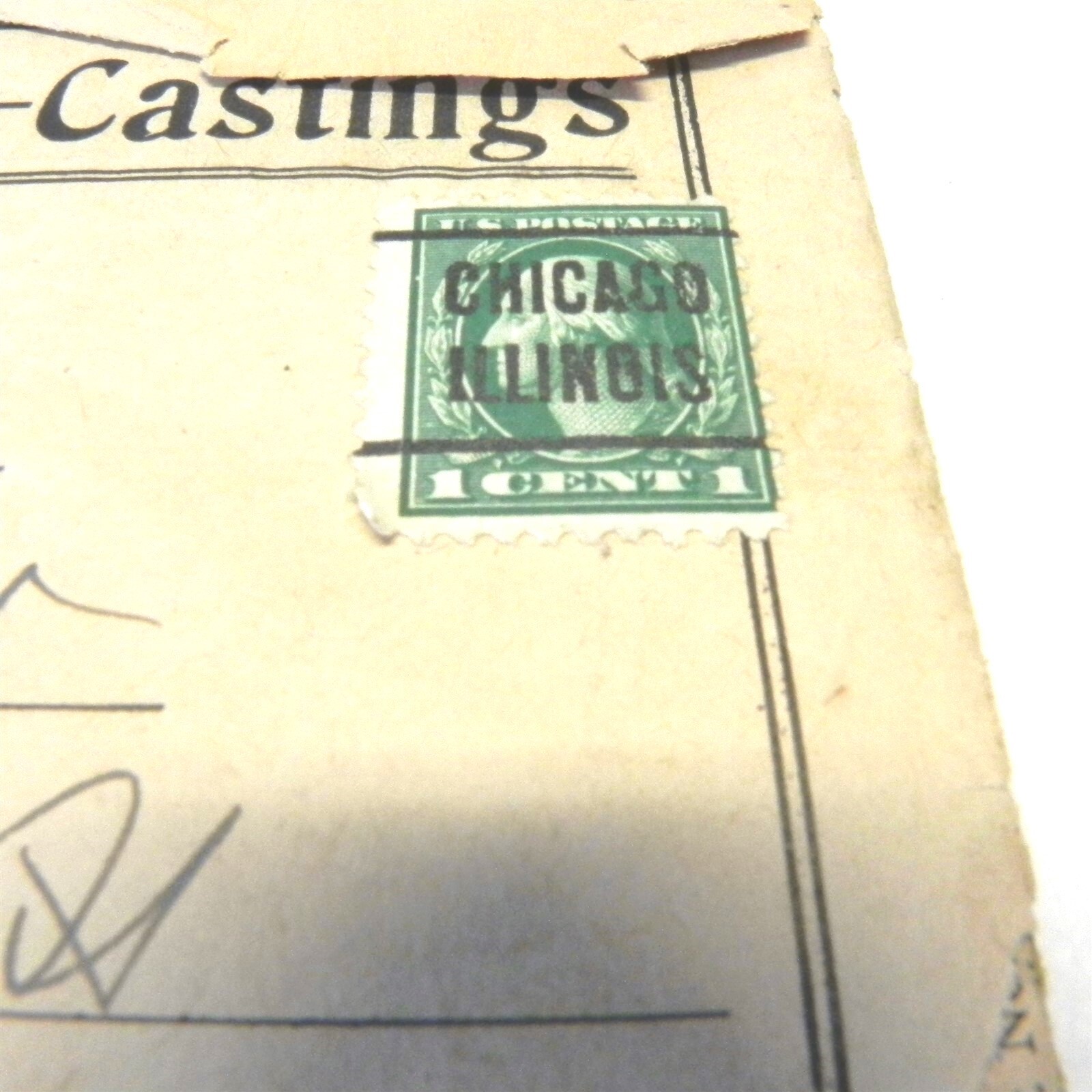 1912-22 1 CENT STAMP RARE GEORGE WASHINGTON LEFT FACING GREEN ON AUTO PARTS MAIL