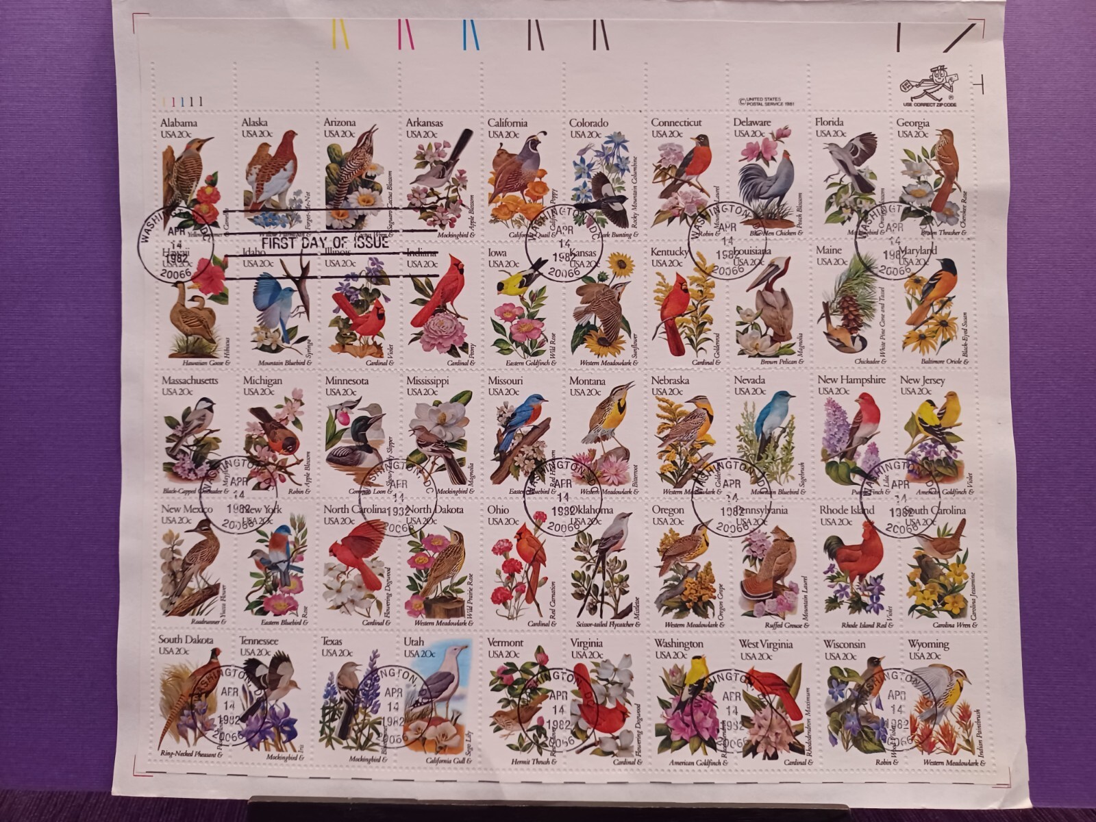 Scott # 1953-2002 – Honoring the Official State Flowers & Birds – USPS Postage