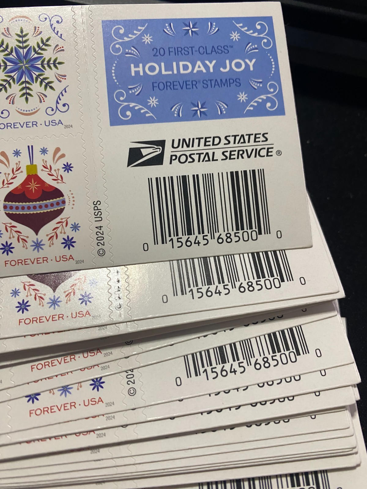 USPS Forever Stamps Holiday Joy 2023 Booklet of 20 First Class Postage Christmas