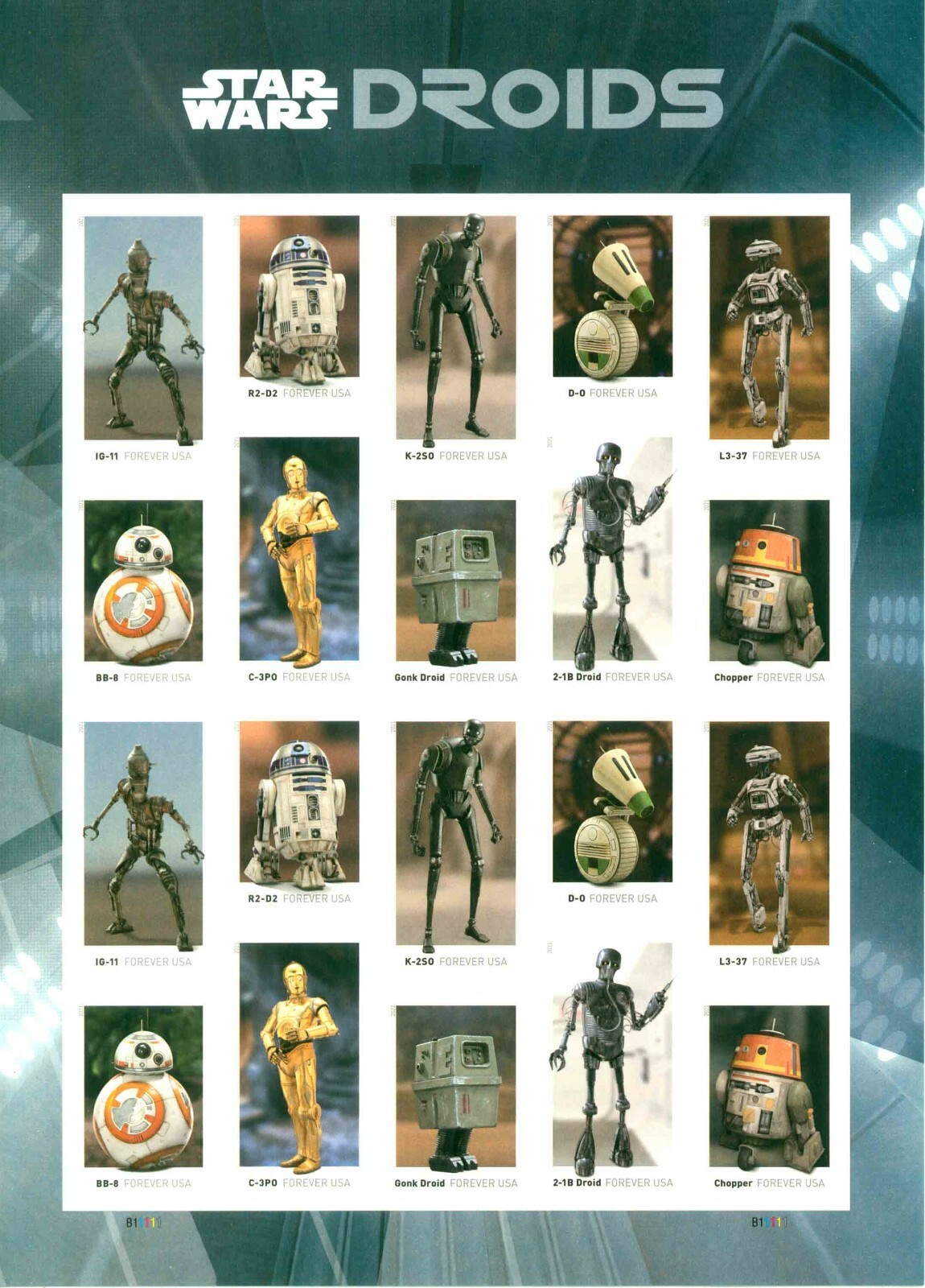 2021 Star Wars Droids Stamps Sheet Of 20 Forever Stamps MNH