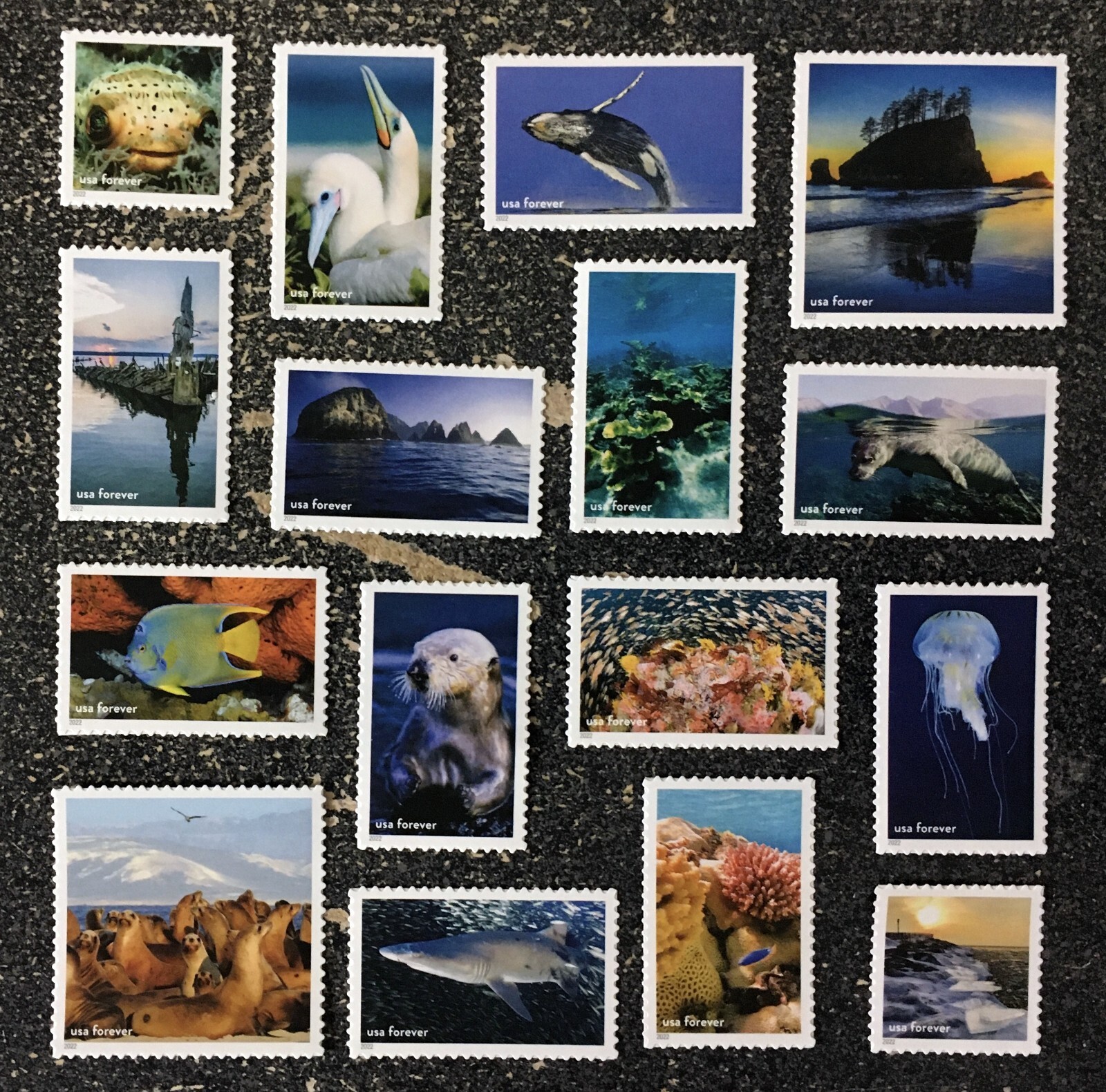 2022USA #5713a-p Forever National Marine Sanctuaries – Set of 16 Mint Singles
