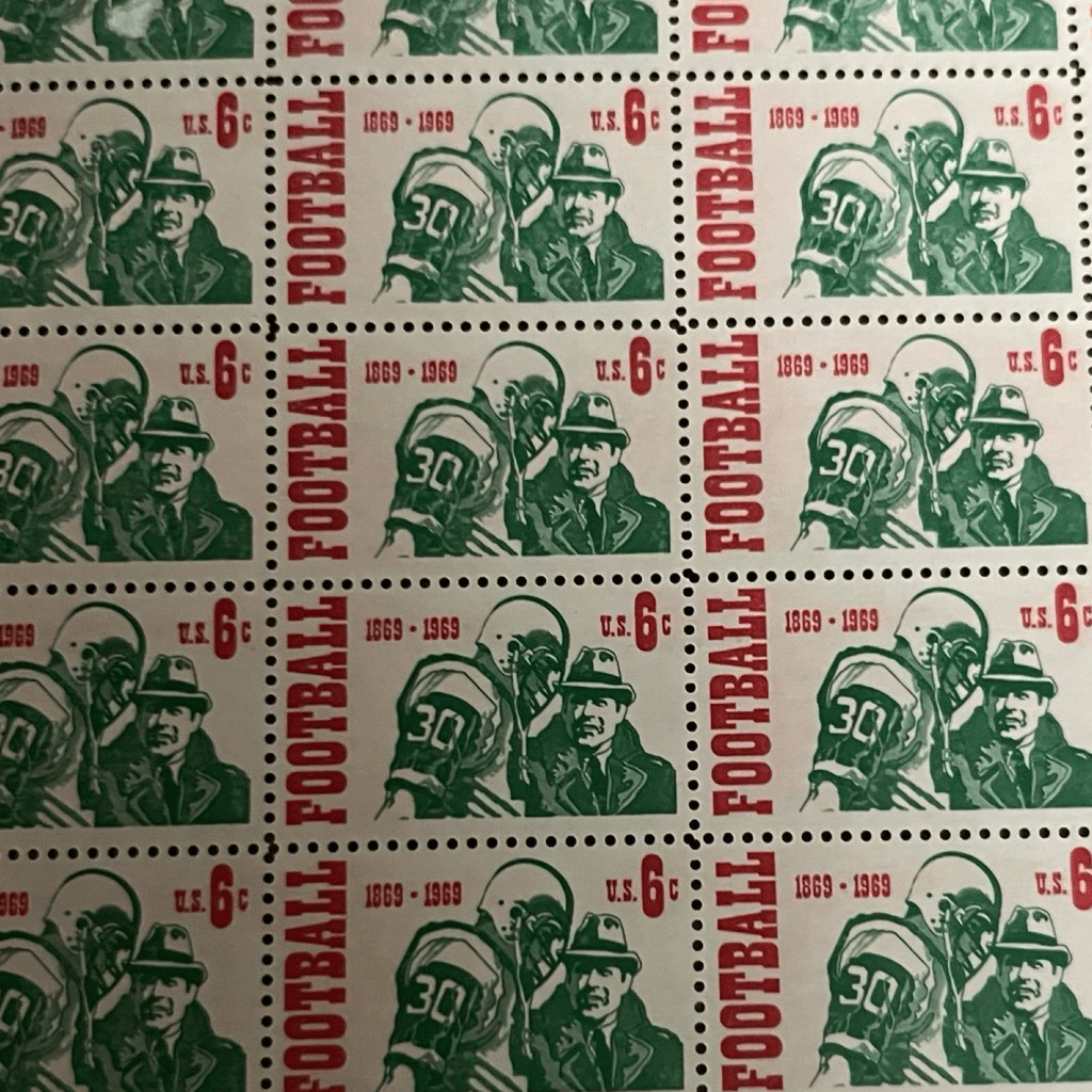 Vintage MNH 1969 Scott #1382 College Football 6 Cent Stamp Sheet of 50 Stamps