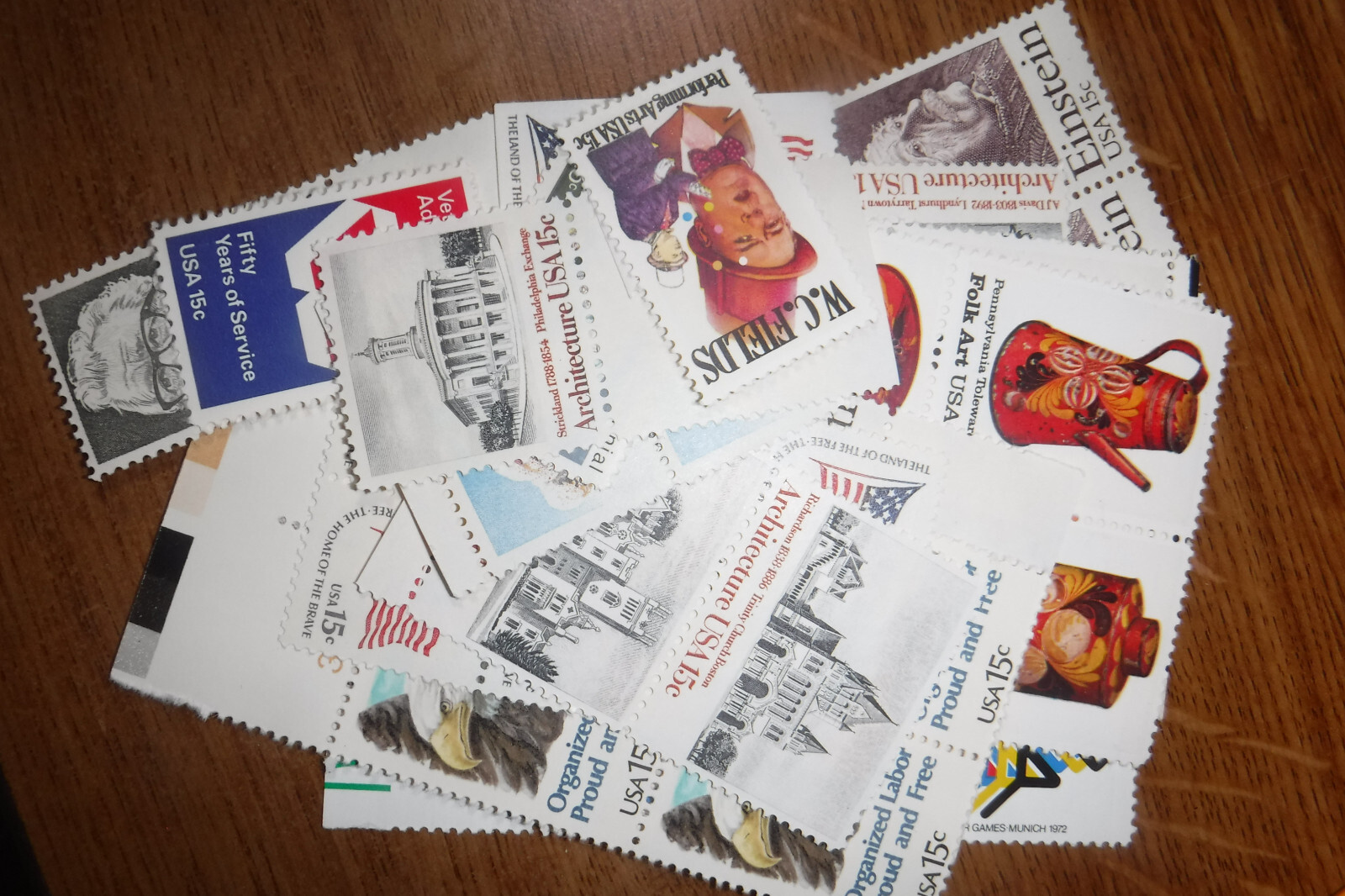 Lot of Unused 15 Cent Stamps, 50 Vintage Fifteen Cent U.S. Postage Stamps