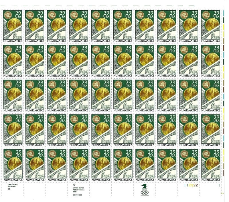 US SCOTT 2558 SHEET OF 50 NUMISMATICS STAMPS 29 CENT FACE MNH