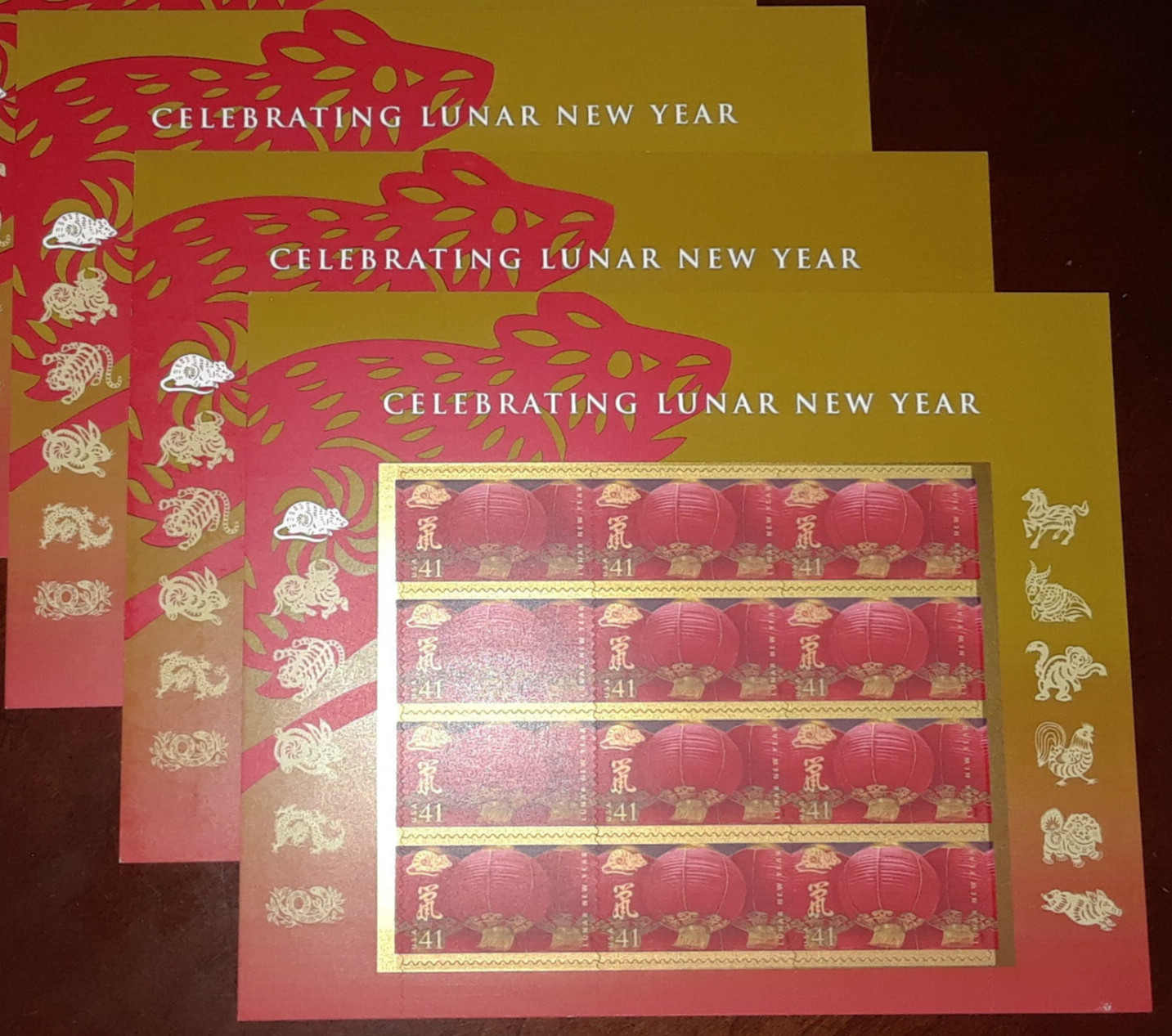 Four Sheets of CHINESE NEW YEAR (YEAR OF THE RAT) 41¢ US Postage Stamps Sc# 4221