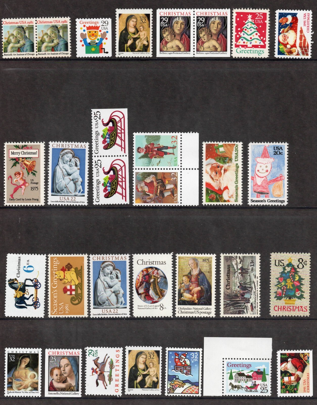MNH U.S. Christmas Holiday Postage Stamps – $11.71 Face Value + Christmas Seals