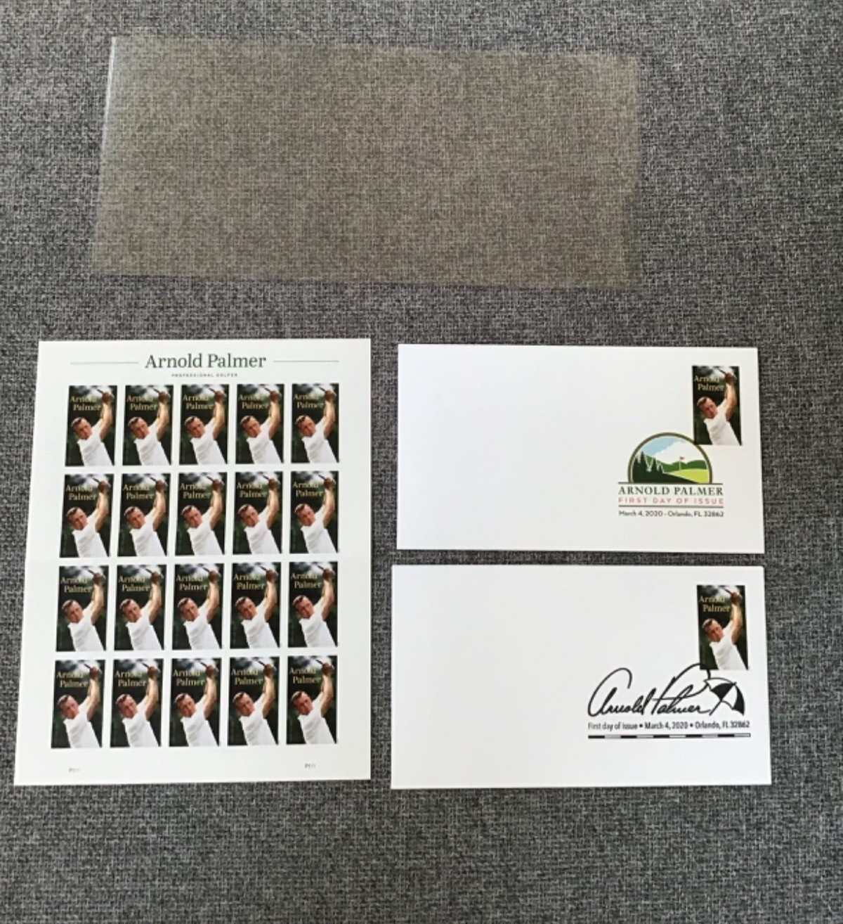 US SCOTT 5455 SHEET OF 20 ARNOLD PALMER FOREVER STAMPS WITH 2 STAMPED ENVELOPES