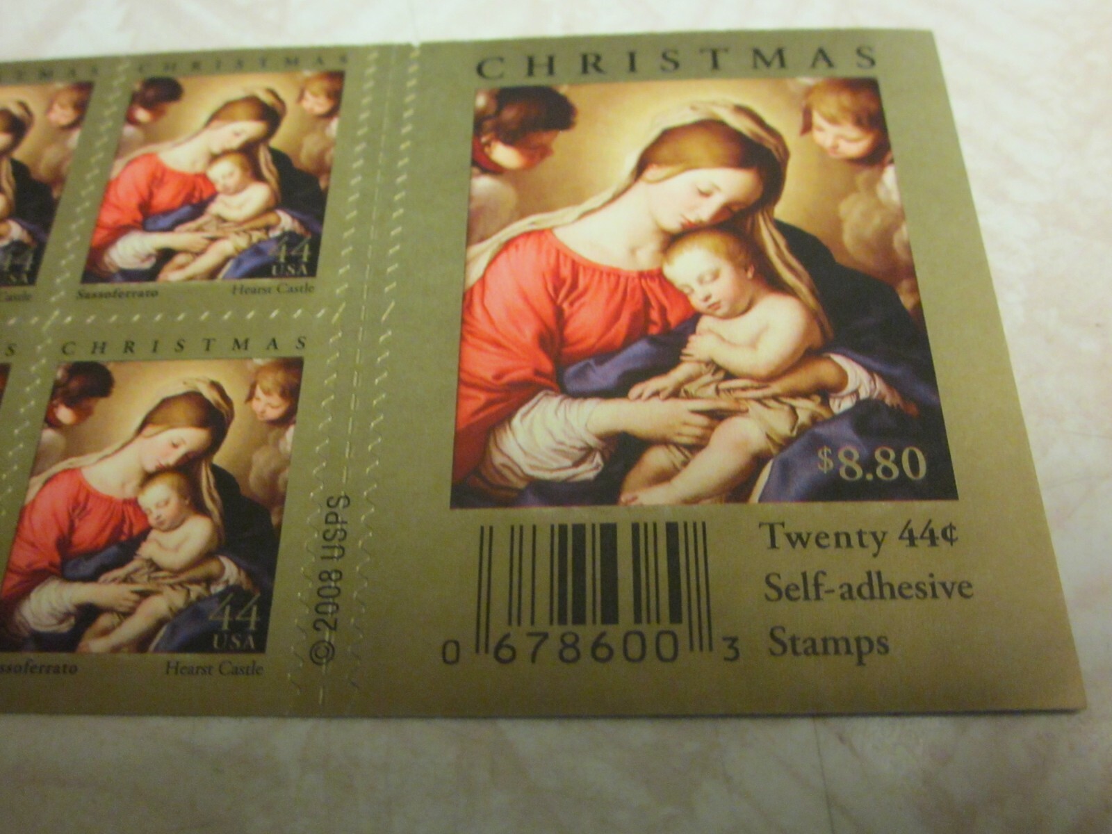 #4424a SASSOFERRATO HEARST CASTLE CHRISTMAS Pane of 20 44 Cent Stamps MNH 2008