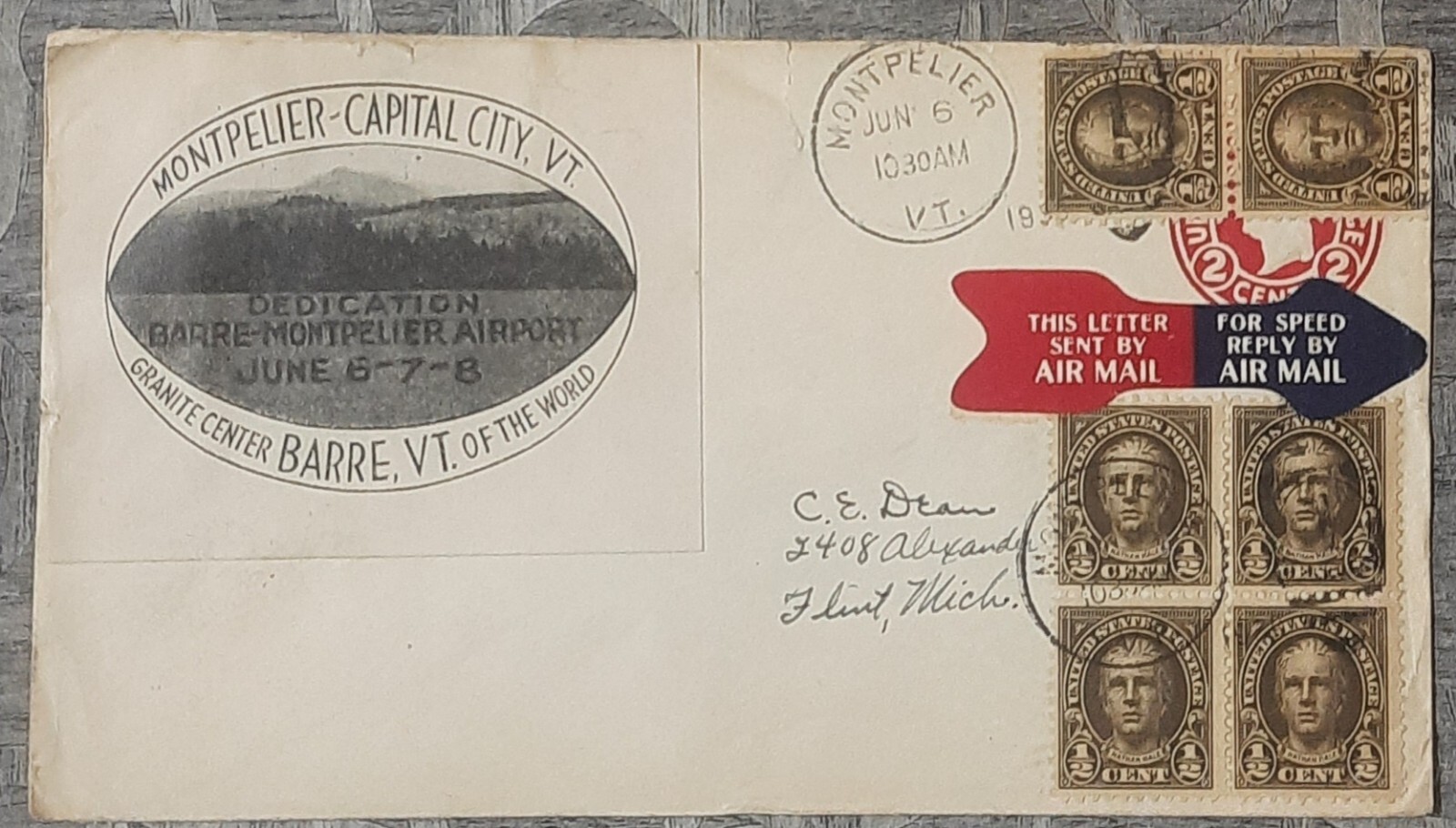 Nathan Hale ½ sent 4 Blk & 1 pair Montpelier pmk on the stamp cover