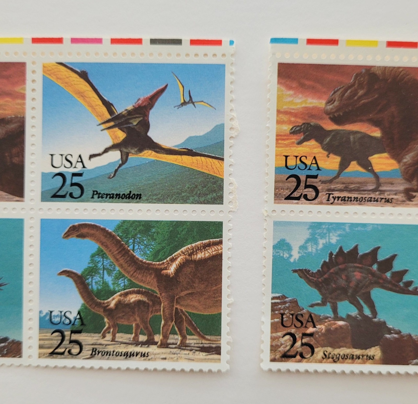 VF 1989 US Stamps 25c Prehistoric Animals Dinosaurs Block of 10 Sc #2422-25 MNH
