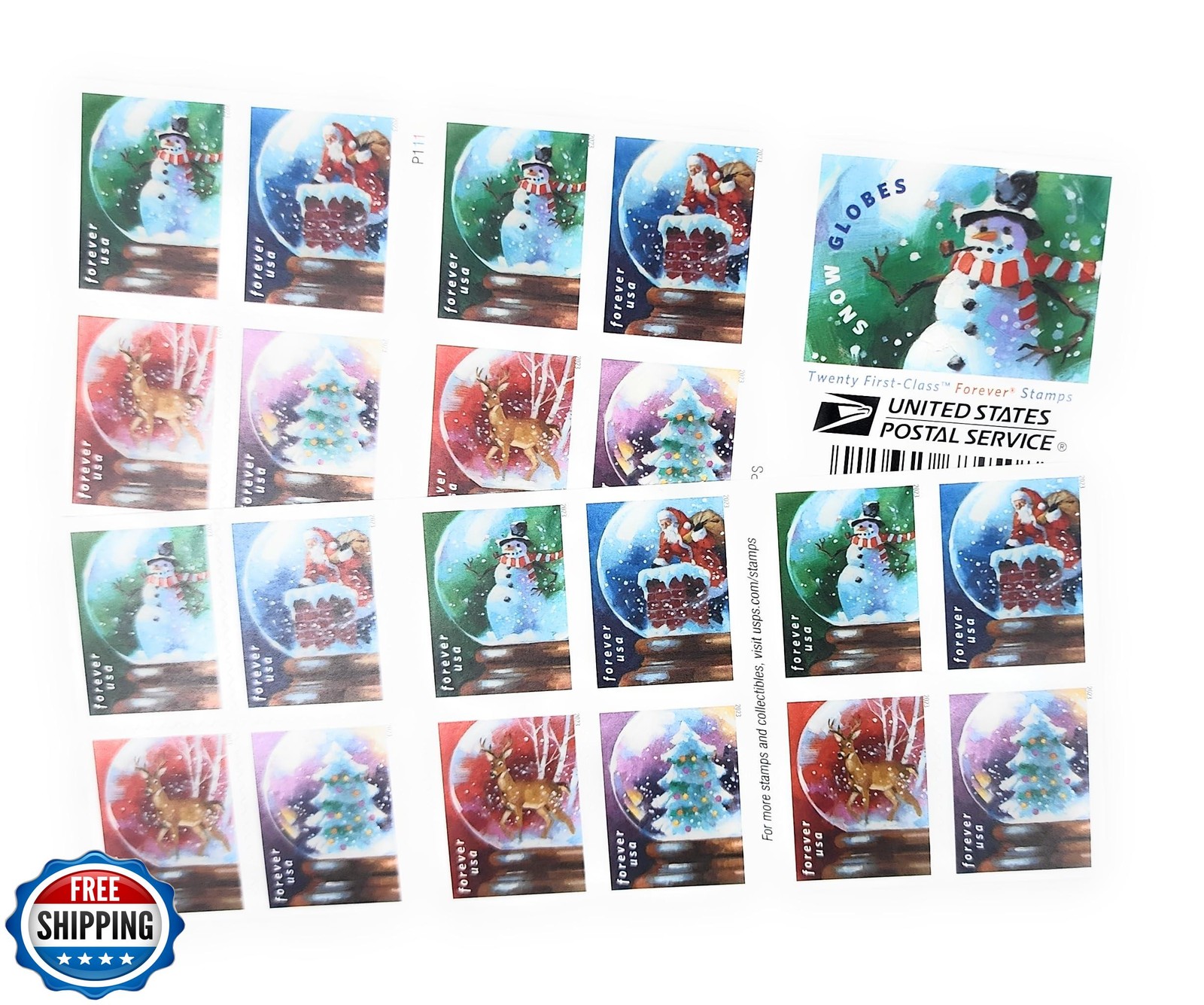 United States Postal Service USPS Snow Globes (Booklet of 20) For