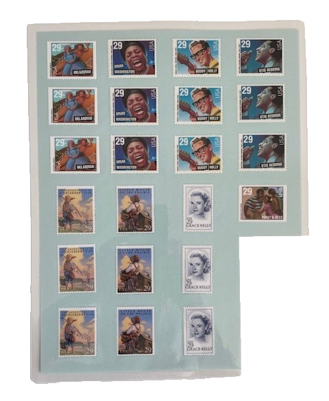 22 Misc. Laminated 29 cent US Postage Stamps -Holly, Washington, Redding etc.