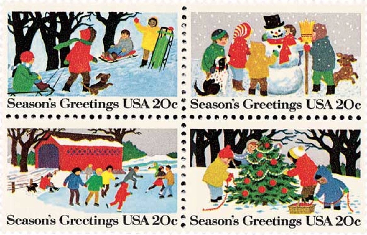United States Christmas Season Greetings 20¢ Postage Stamp #2027-30 Pack of 100
