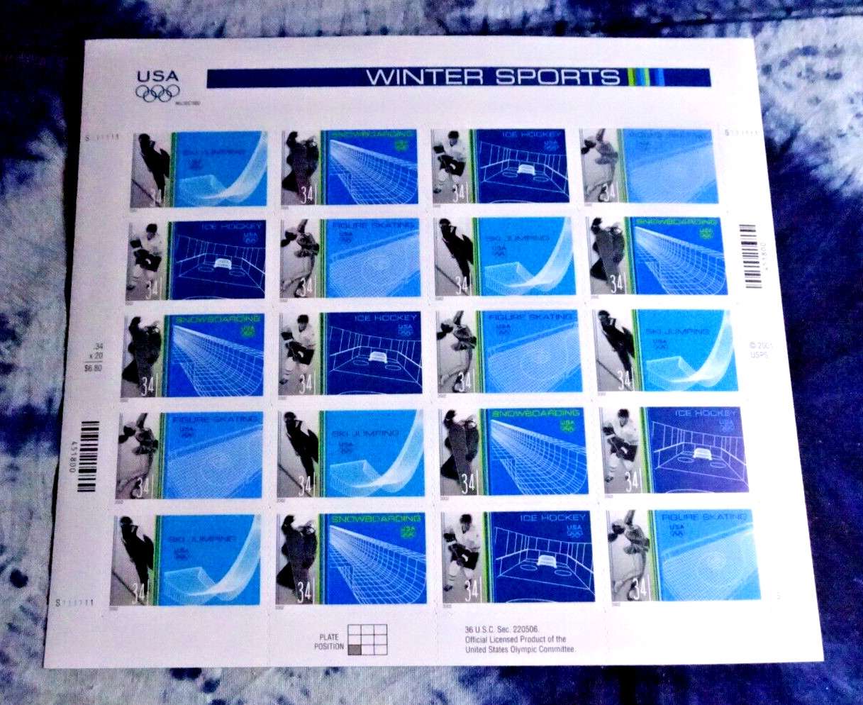 US 3552-3555 WINTER OLYMPIC SPORTS (SALT LAKE CITY) PANE OF 20 (34c) STAMPS BUY!