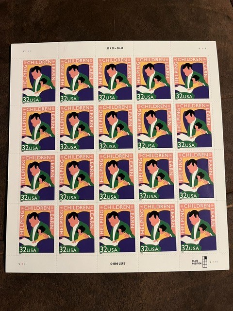 Scott #3125. 32c Helping Children Learn sheet of 20. 1996. MNH