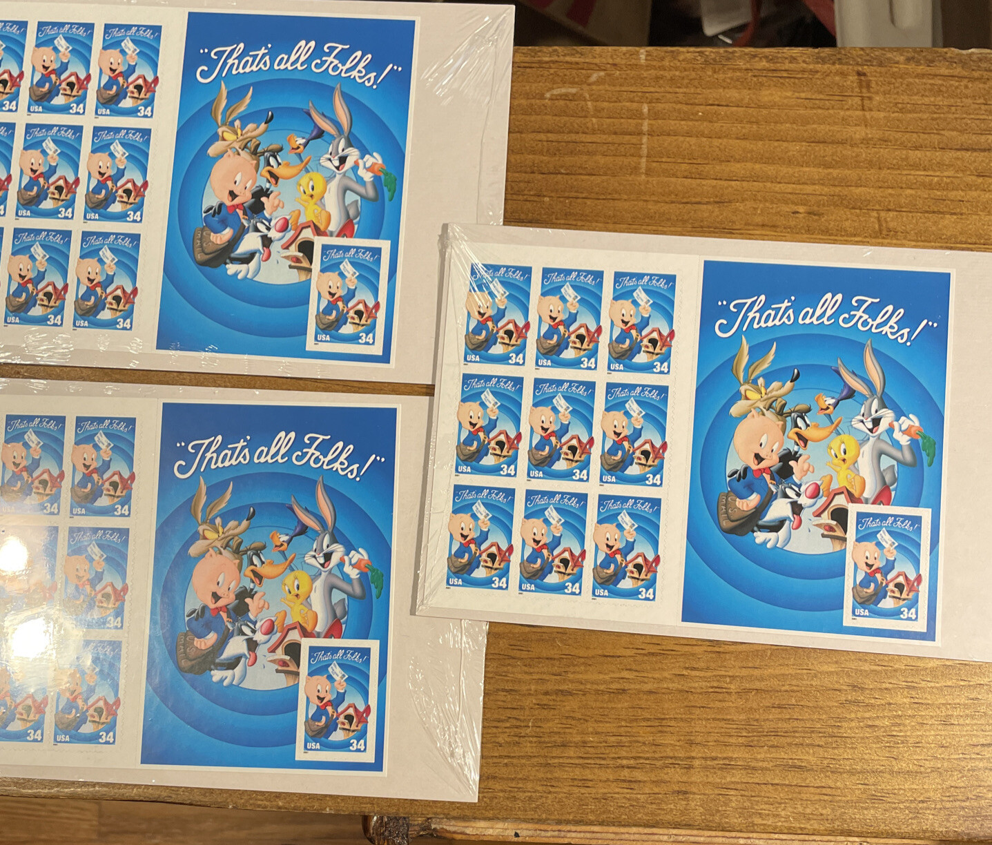 3 Packs Porky Pig “That’s All Folks” 34 Cent Postage stamps sealed never opened