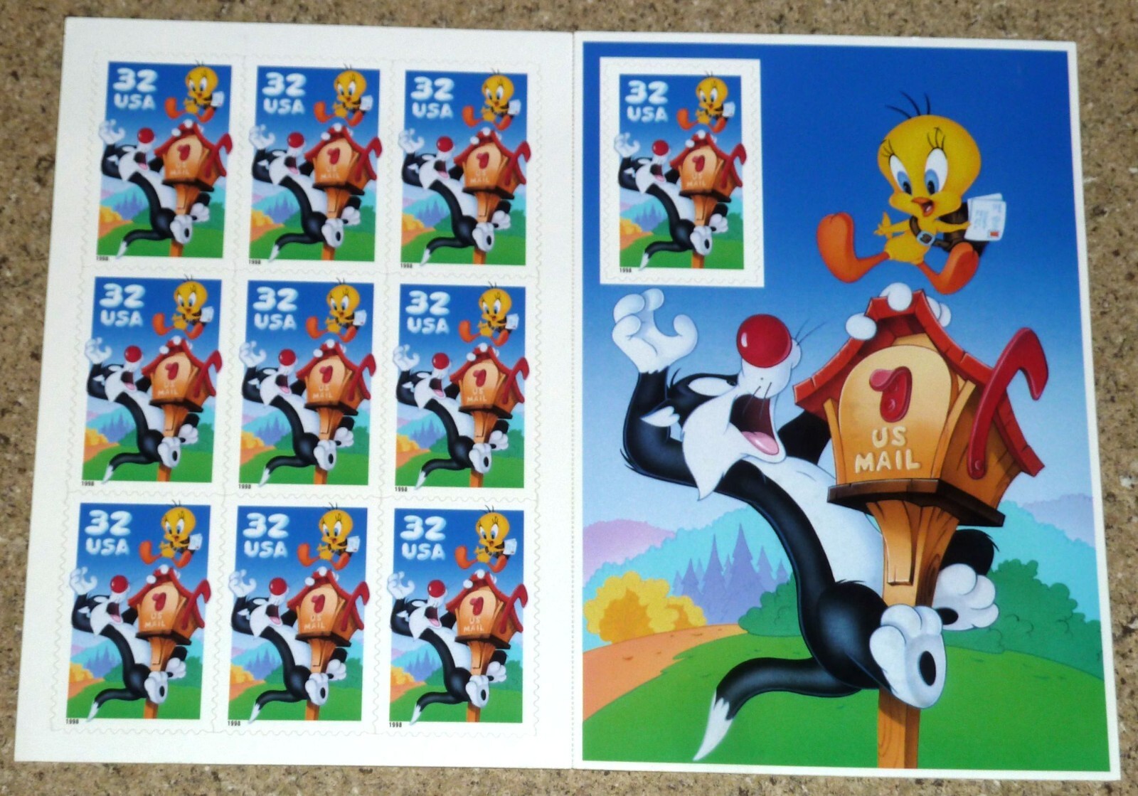 USPS 1998 Card of 10 “Sylvester & Tweety” 32¢ Stamps USA Scott 3204 MNH