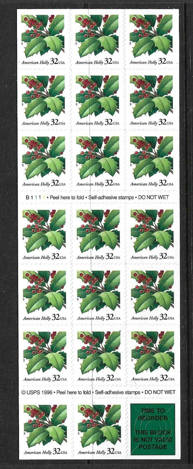 USA SC # 3177a Holly – Christmas 1997 – . MNH