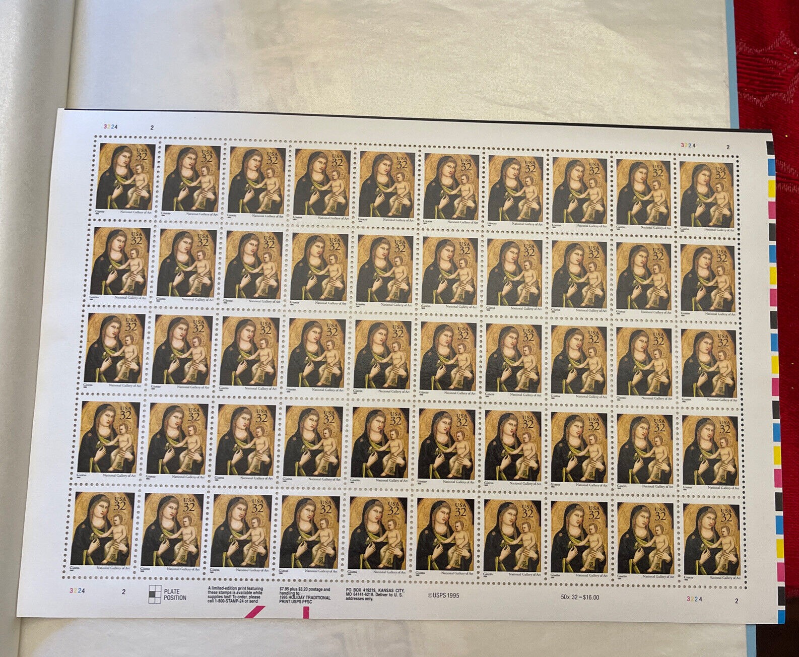 1996 Christmas Madonna & Child Matteis full sheet 50 X 32 cent stamps # 3107 MNH