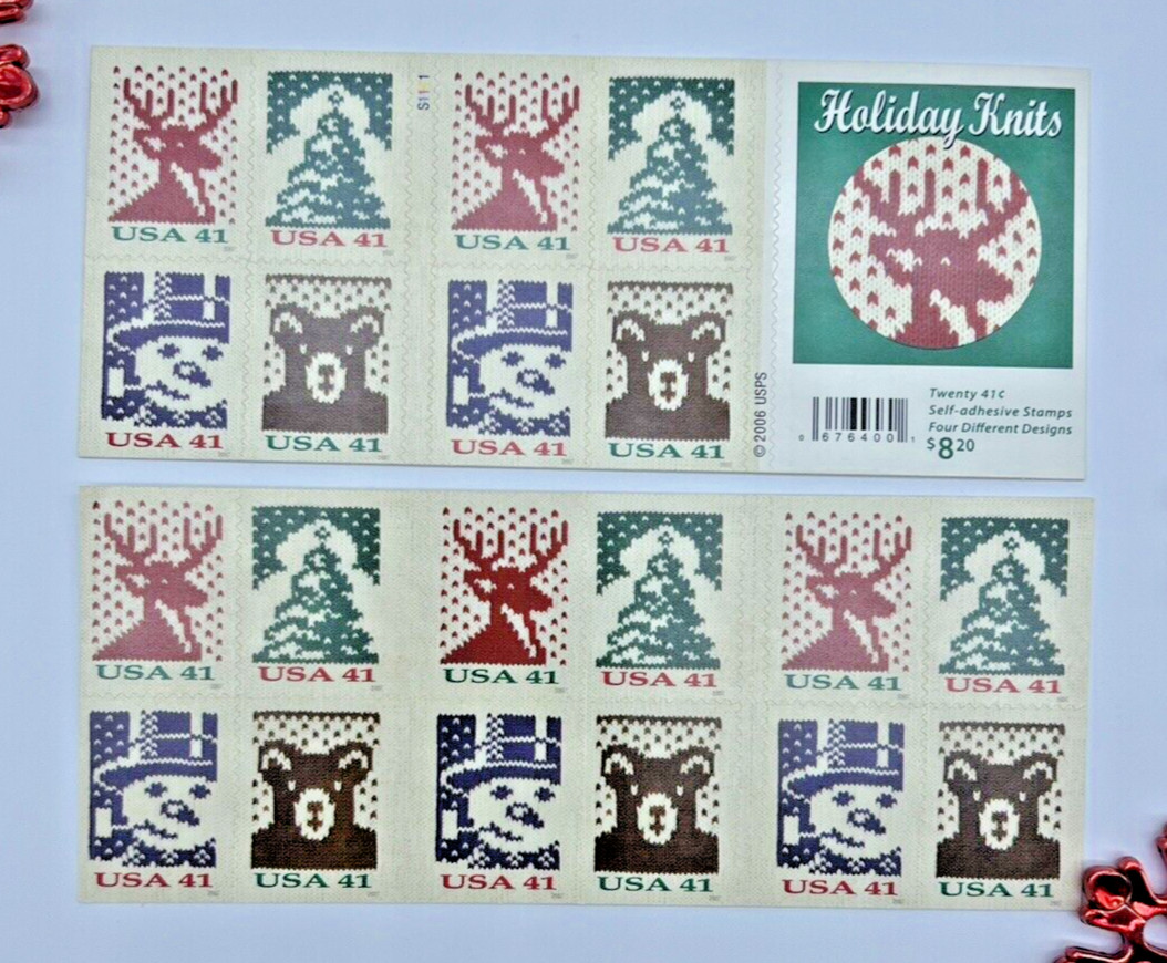 #4211-4214 CHRISTMAS HOLIDAY KNITS 41¢ – 2 Booklets x 20 = 40 Stamps FV$16.40