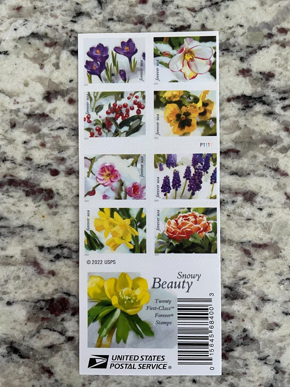 2022 Snowy Beauty Winter Flower Booklet of 20 Mint