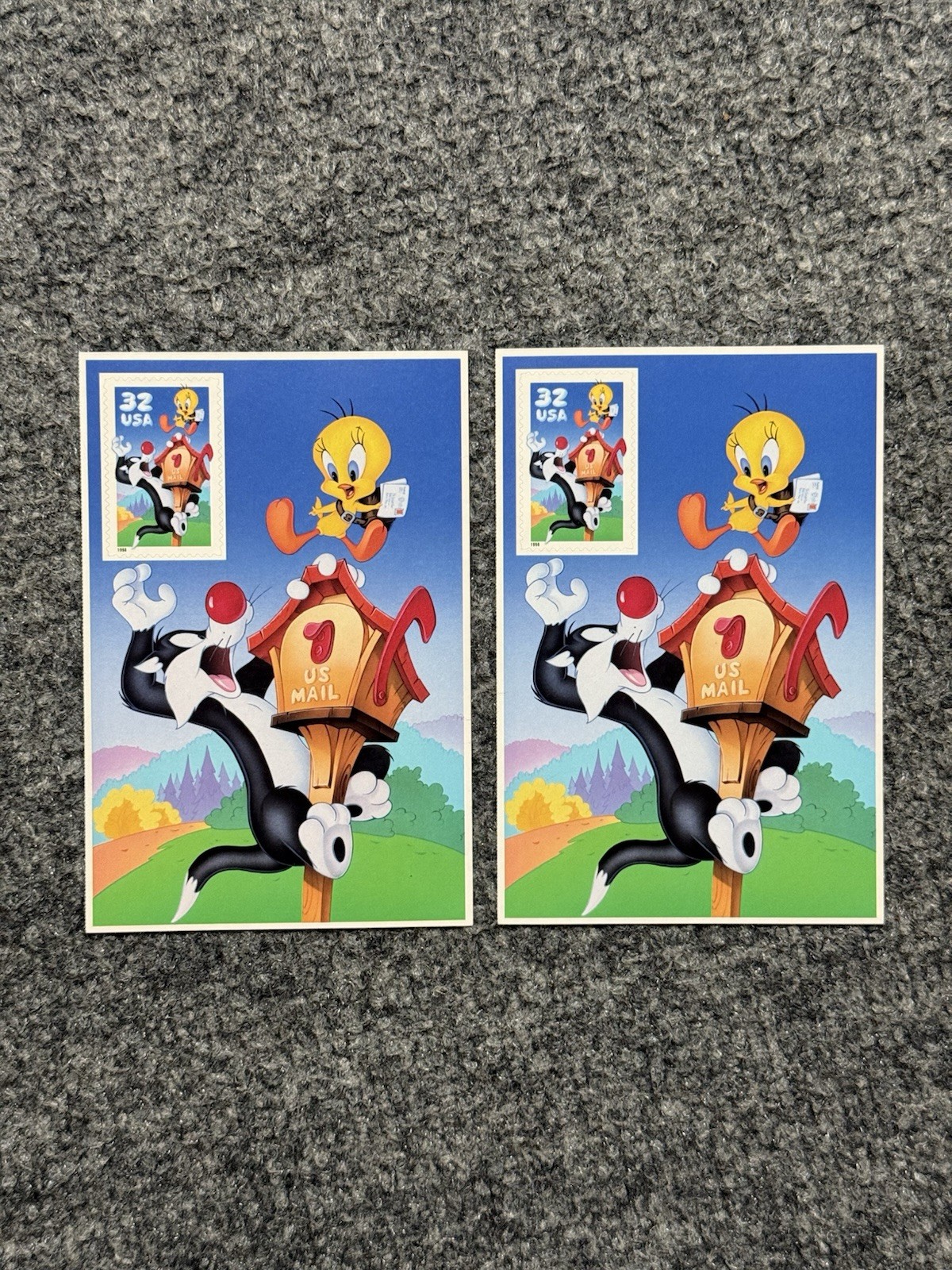 Sylvester and Tweety Bird Warner Bros Looney Tunes Cartoon USPS Stamp (TWO)