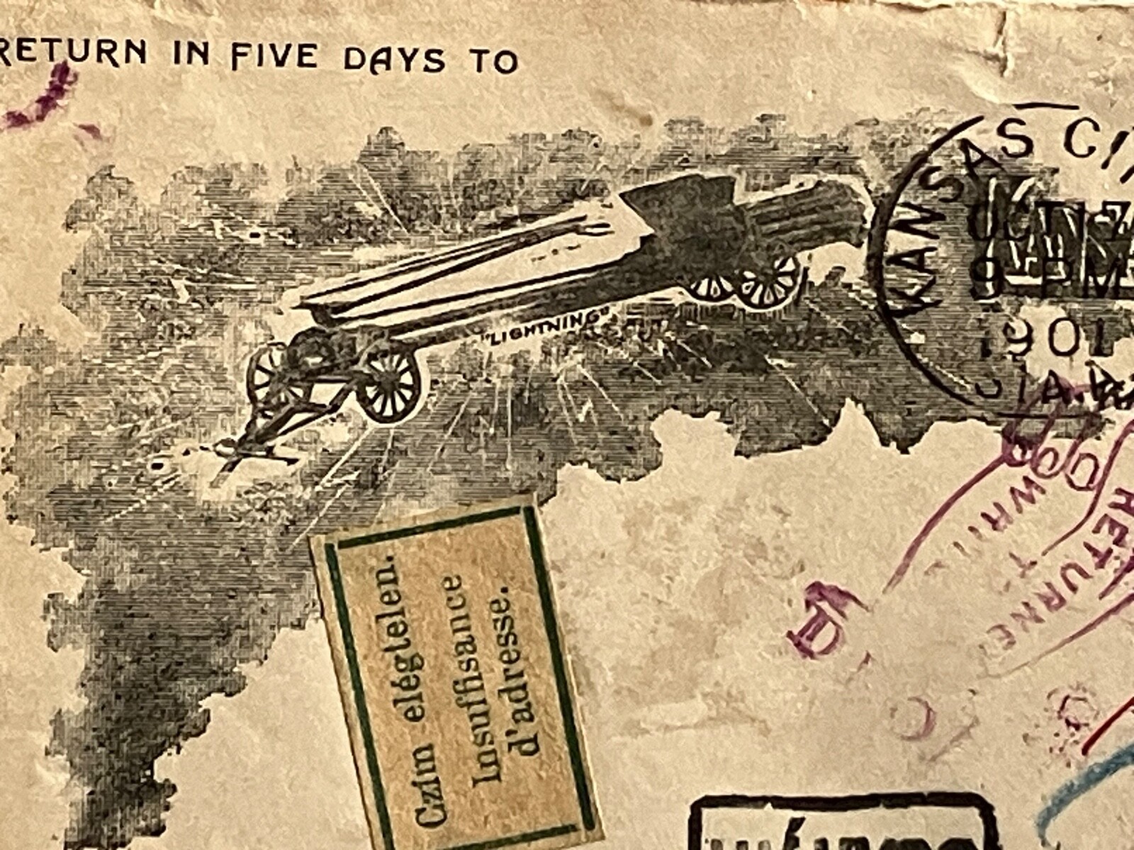 KANSAS CITY HAY PRESS CO. WITH U.S. 5 CENT POSTAGE “GRANT”. NOVEMBER 30, 1901
