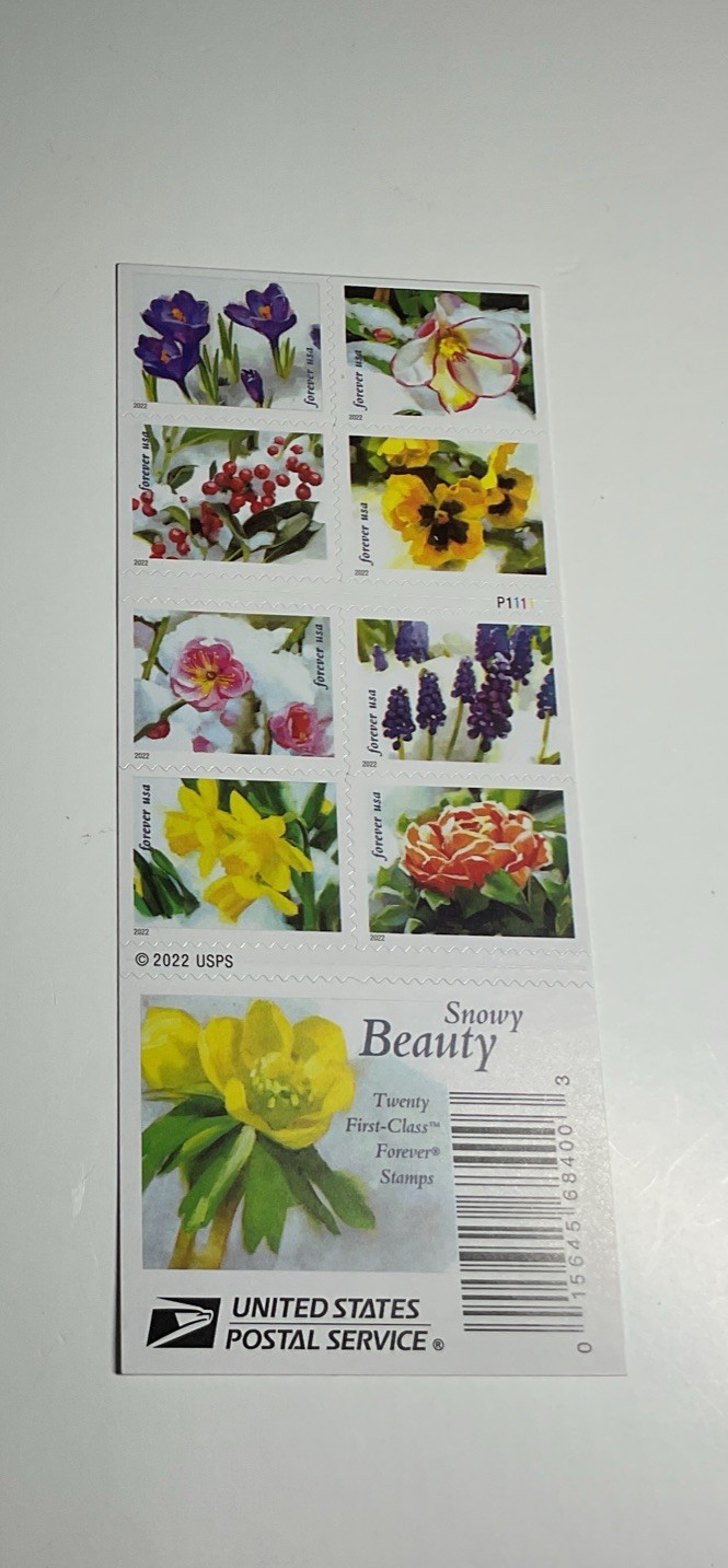 New AUTHENTIC USPS Snowy Beauty Flowers Book of 20 Forever Postage Stamps